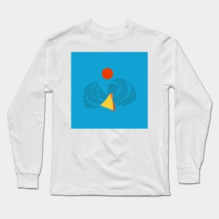 Blue Sea Waves Yellow Sailing Boat Long Sleeve T-Shirt